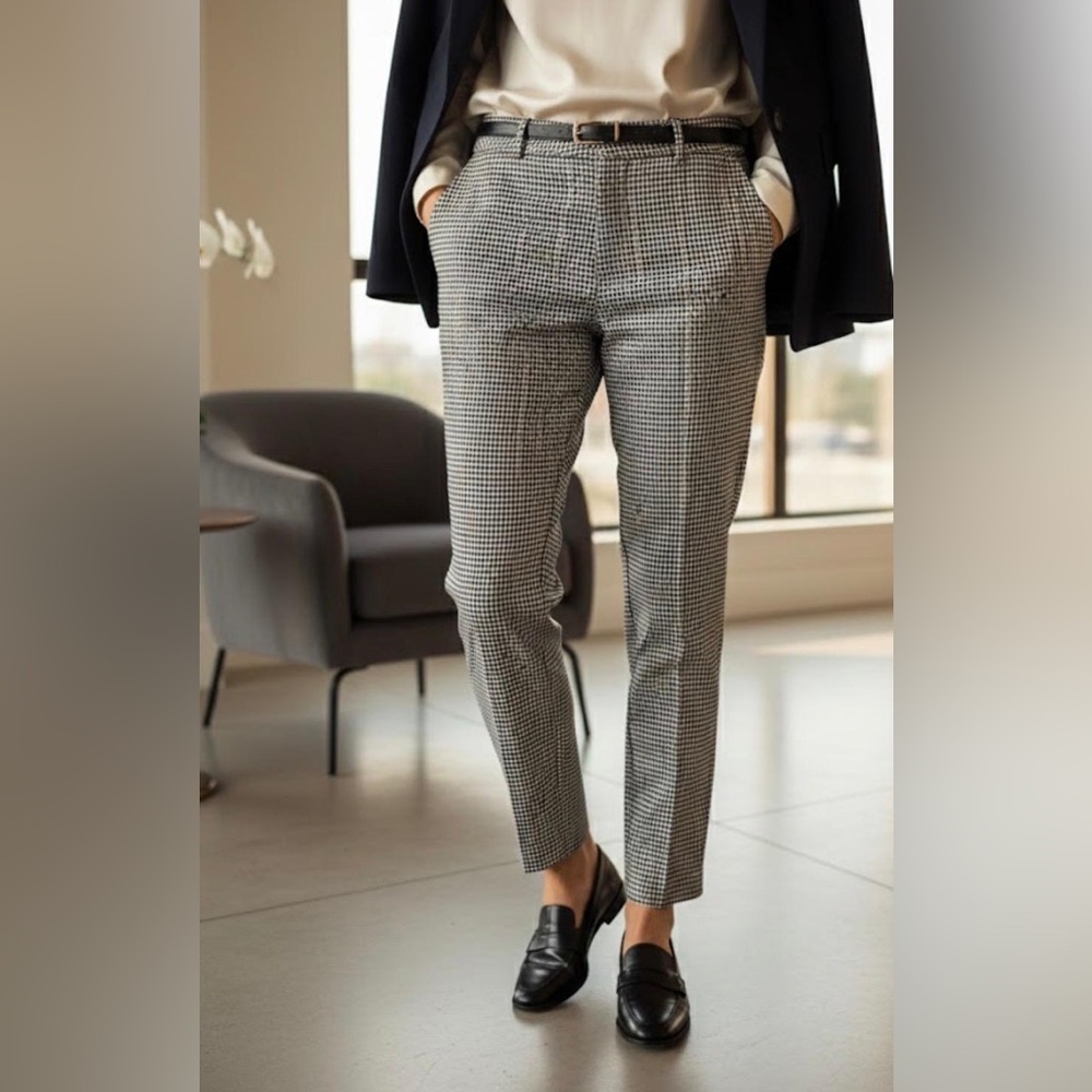Talbots Women's Black and Tan Checkered Ankle Pants - Picture 3 of 12